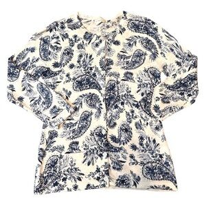 Women’s Garnet Hill Merino Wool Printed Cardigan, white & blue size xs